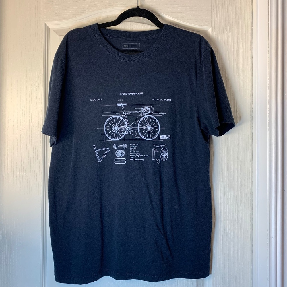 Le 31 Simons Bicycle Blueprint Graphic T-Shirt Navy Tee L
